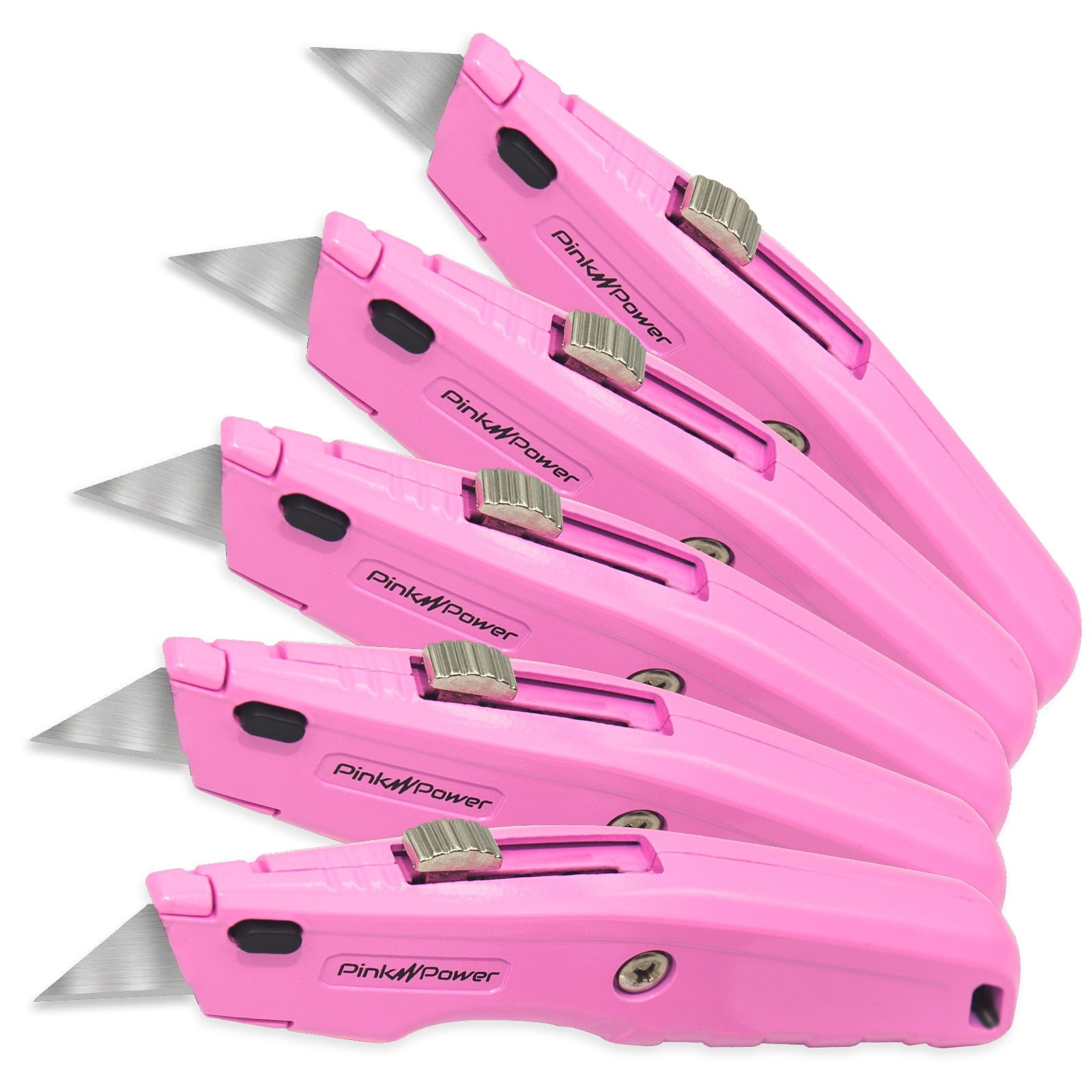 Pink Power Box Cutter - Utility Knife - Box Cutter Retractable - Heavy Duty Box Cutter with 3 Blades