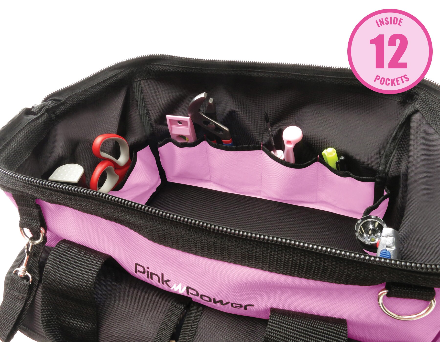 Pink Power Pink Tool Bag for Women 16 Tool Tote Bag W/ 22 Storage Pockets  Womens Small Tool Bag Ladies Tool Box for Hand Tools Power Tool 