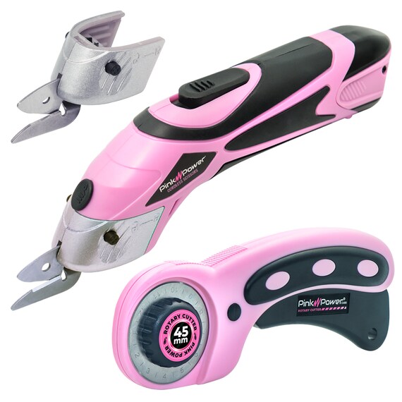 Pink Power Electric Fabric Scissors Box Cutter for Crafts, Sewing, Cardboard, Carpet & Scrapbooking - Aqua Splash Cutting Tool, Automatic Cordless