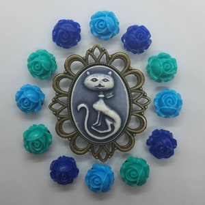 Feline Cat Shoe Charm Set, Cat Lovers, 13 PCS, Blue, Teal, Navy, 16mm, Animal, Meow, Resin, Clogs