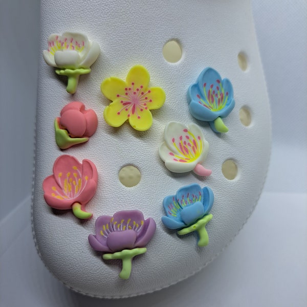 8 PCS Resin Magnolia Shoe Charms Clogs Watershoes Spring Summer Wedding Beach Flowers Floral