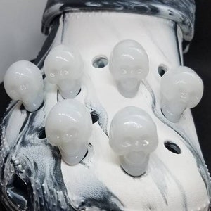 Skull Shoe Charm Set, 6 Pcs, Halloween, Glow In The Dark, GITD, Gothic, Scary, Skeleton, Spooky, Clogs, Holiday