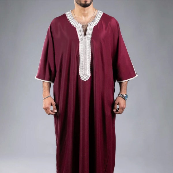 Muslim Moroccan Man Thobe, Embroidered Jubbah Cloth, Muslim Djellaba, Moroccan Kaftan, Kandora Kaftan, Ramadan Eid Gift,Palestinian Thobe