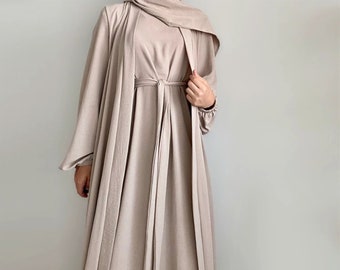 2 pc mujeres Abaya, vestido musulmán modesto, ropa islámica palestina, vestido Eid, vestido de Ramadán, Abaya abierta, vestido Kaftan, vestido de deslizamiento Abaya