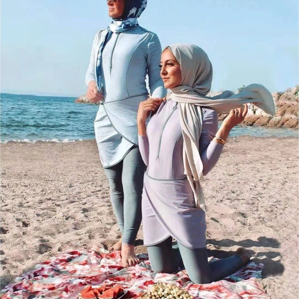 Bescheidenes Burkini Schwimmkleid, Badeanzug vertuschen, Islamische Kleidung, Langarm Vollbedeckung Hijab, Muslimische Bademode, Schwimmbekleidung