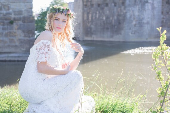 Boho Peasant Style Wedding Dress Hippy Gypsy Off The Etsy