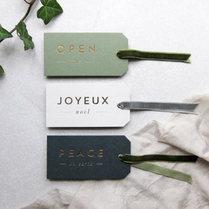 Letterpress Christmas gift tags foil gold silver green grey pack labels swing luxury tag xmas