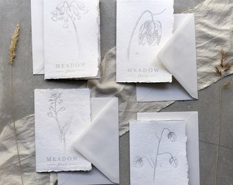 Letterpress cards set of 4 minimal eco friendly botanical snakeshead meadow flora ethical spring