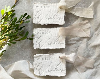 Letterpress gift tags handmade paper silk ribbon