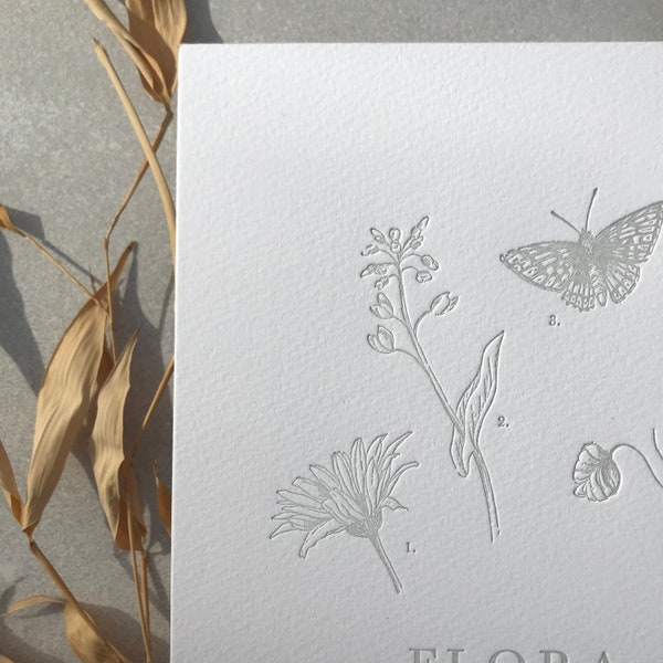 Letterpress Art Print Wildflower Meadow Wall Decor Botanical Floral Minimal