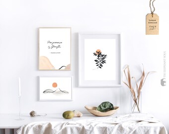 Abstract Botanical Wall Art Set of 3 Prints, Japanese Minimalist Wall Art,Abstract Landscape Print,Boho Wall Decor,Japanese Art Wall Hanging