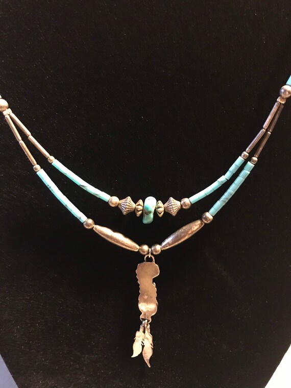 Vintage Native America Turquoise Silver and Coral… - image 3