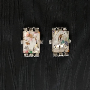 Vintage Confetti Lucite and Silver Tone Clip Earrings 1950s