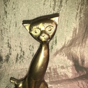 Vintage Brass Sitting Kitty Cat Figurine Mid Century Statue