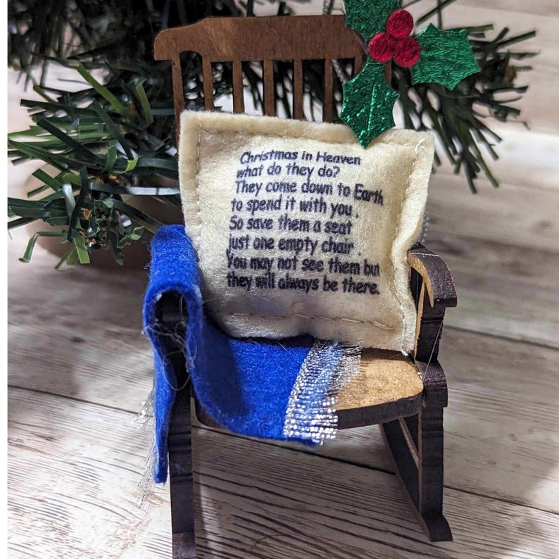 Christmas in Heaven empty chair ornament, Lost loved one gift, Tree Decoration, Memorial Keepsake image 4