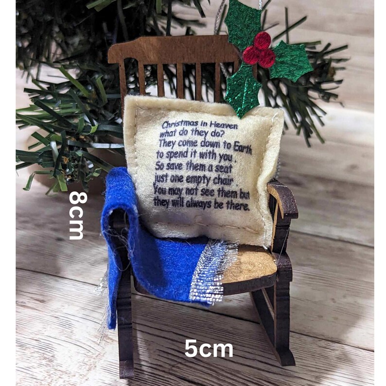 Christmas in Heaven empty chair ornament, Lost loved one gift, Tree Decoration, Memorial Keepsake image 5