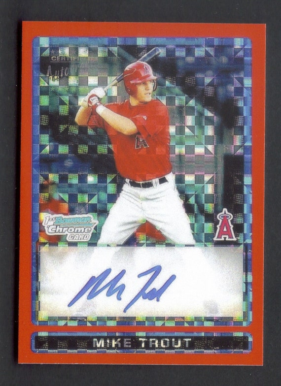 Mike TROUT Novelty Rookie RP Card bdpp89 Red Refract Fac Auto Etsy