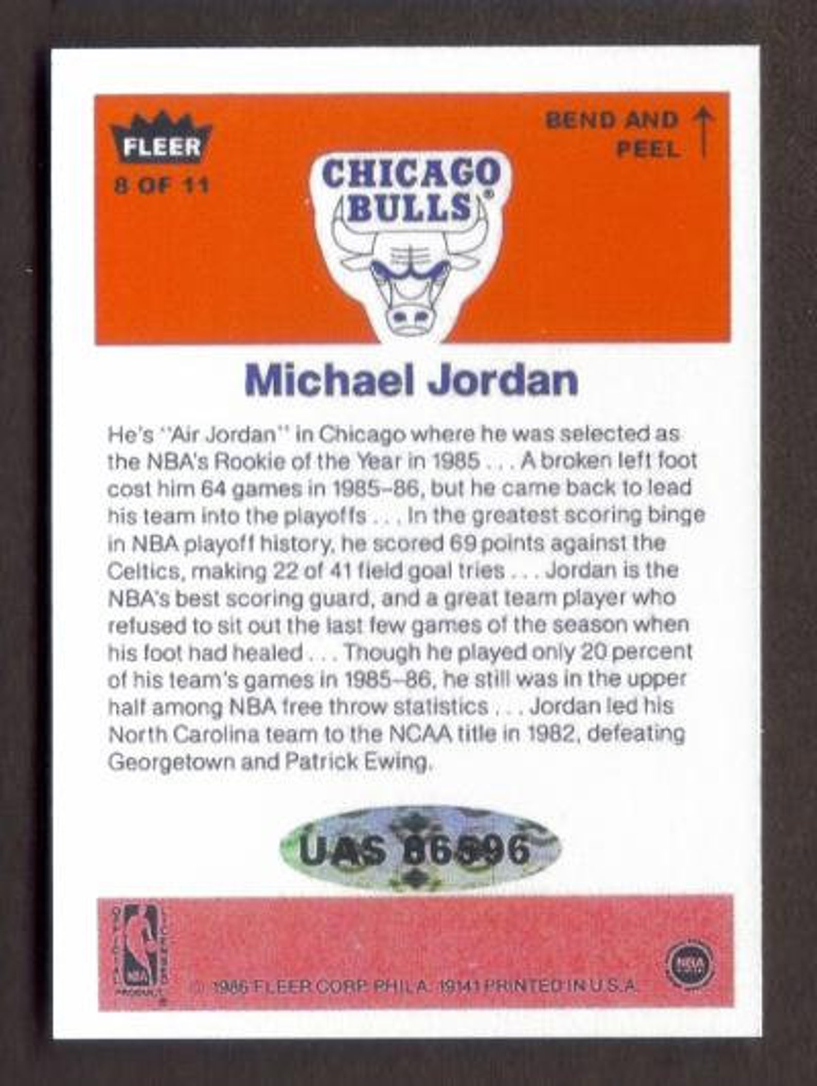 michael jordan rookie sticker card