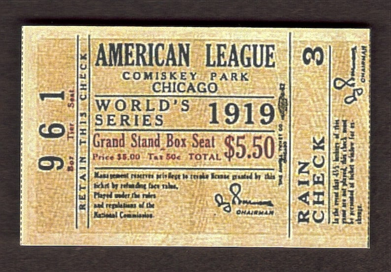 1919 World Series Game 3 Ticket Stub RP Chicago Black Sox 1919 World Series Game 3 Ticket Stub RP Chicago Black Sox