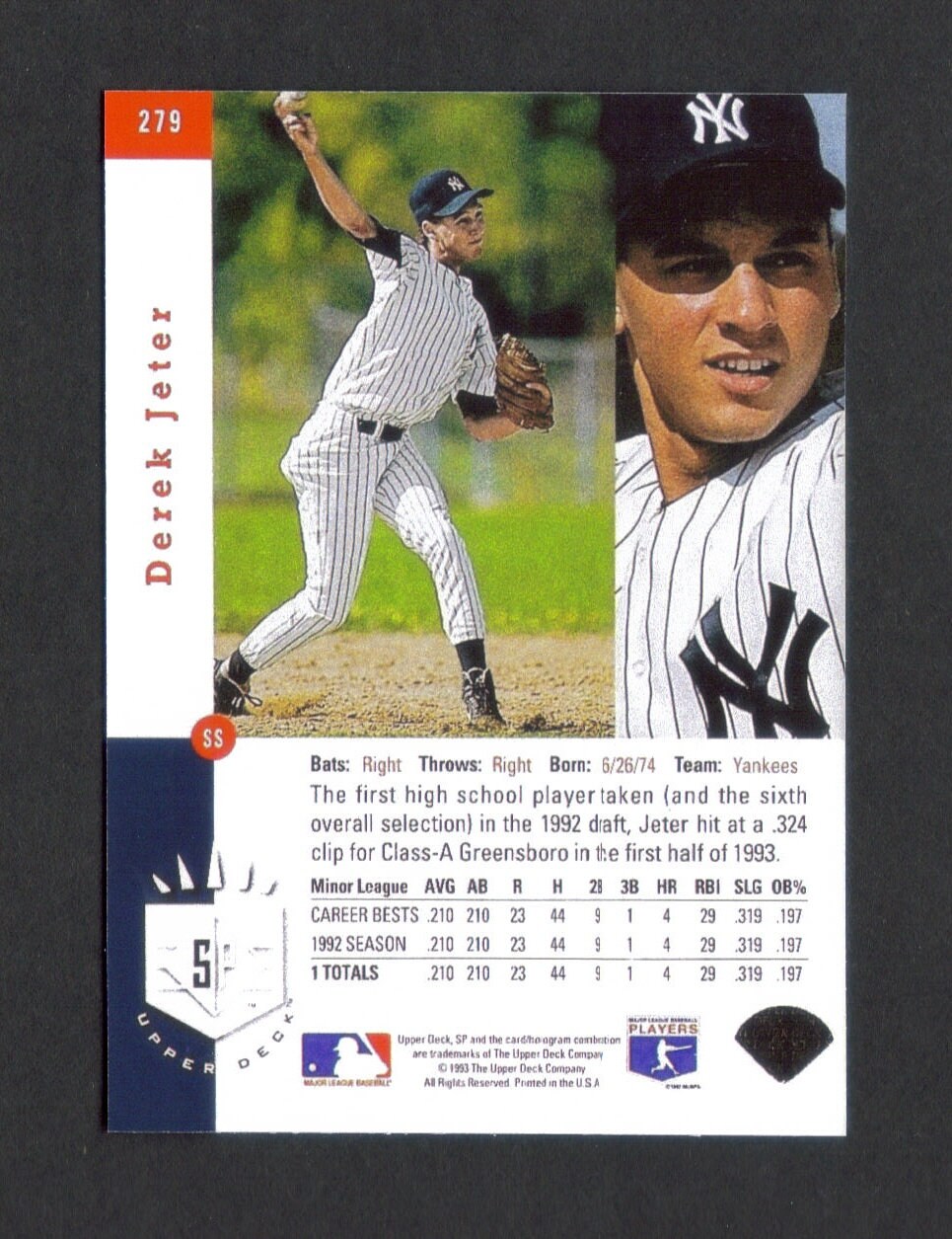 DEREK JETER Novelty Rookie RP Card 279 Yankees Rc 1993 Sp - Etsy