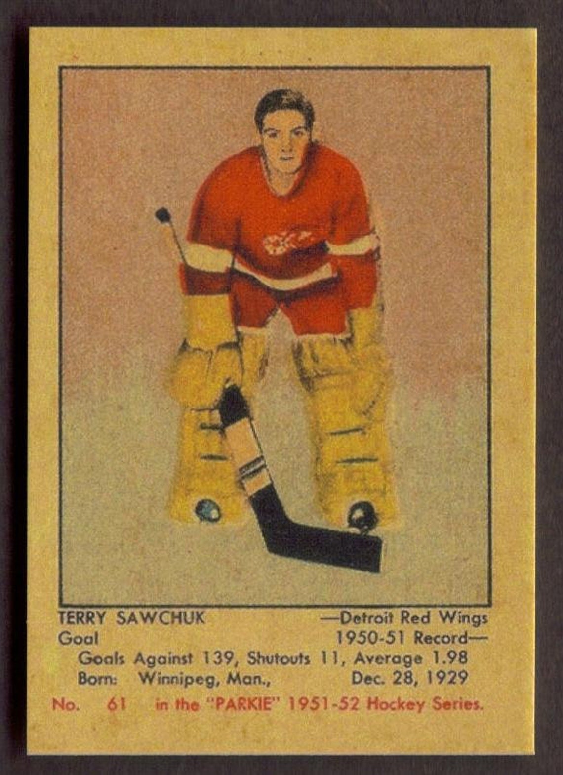 TERRY SAWCHUK Rookie RP 61 Red Wings 1951 Ph Free Shipping Etsy
