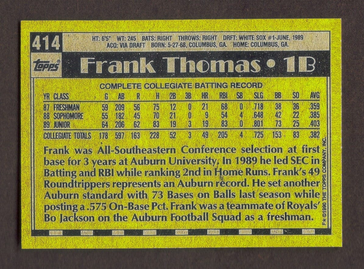 FRANK THOMAS Novelty Rookie RP Card 414 Error No Name White -  Denmark