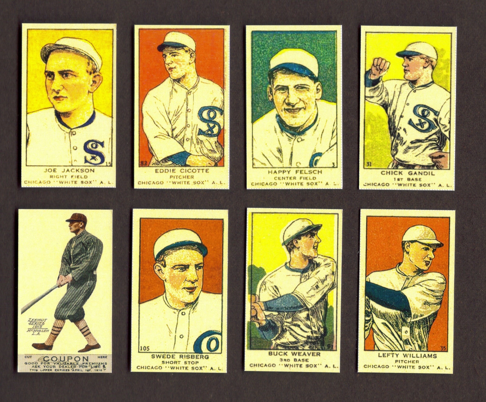 1919 Chicago Black Sox Eight Men Out Novelty RP 8 Strip Card 