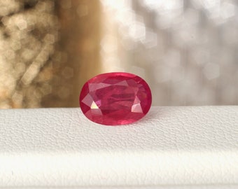 Rubí natural ovalado de 1,17 cts - Rubí rojo rosado sin calentar - Rubí limpio de ojos - Rubí ovalado suelto sin tratar - Rubí rojo rosado anaranjado - Rubí de corte ovalado oblongo