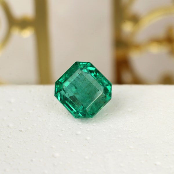 Natural Square Emerald 2.42cts. 7.5mm-Asscher Cut Emerald Zambia-High Luster Eye Clean Emerald-Square Octagon Cut Emerald-Loose Fine Emerald