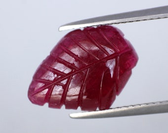 Natural Ruby Carving Leaf Red 4.88 Cts , Ruby leaf carved , Ruby Carving Pendant Use Leaf carving Ruby gemstone -July Birthstone Ruby Carved