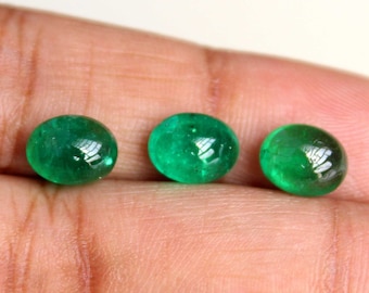 CERTIFIED Emerald Cabochon Oval 6.90 Cts 3 pc -Natural Emerald Vivid Green Cabochon-Loose Emerald cabochon-May birthstone cab-Fine emerald