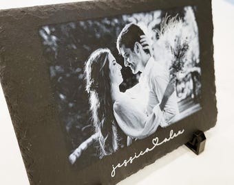 Personalized Couples Portrait Slate Sign - Custom Photo Picture Names Plaque Display Anniversary Gift Present Wife Girlfriend Natural Stone