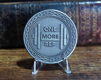 One More Rep - Quote Coin - We fall to the level of our training Archilochus - EDC Reminder Gym Bag Exercise Workout Gift Present Memento