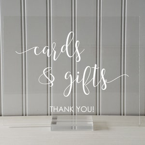 Enseigne pour cartes et cadeaux - Table cadeau de mariage - Plaque - Acrylique transparent clair - Support de table, cadeau de baby shower, cadeau de remerciement