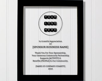 Sponsor Recognition - Donor - Floating Award Plaque - Framed - Thank You For Your Sponsorship - Contribution Appreciation Backer