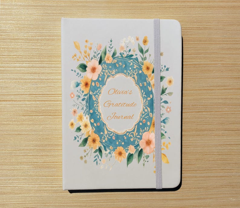 Floral Gratitude Journal Custom Name Flower Customized Personalized