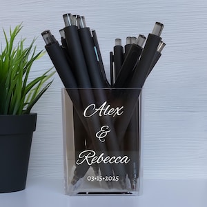 Bröllopsgästbok i akryl - Pennhållare för personliga namn och datum - Pennhållare för skrivbord - Förvaring på kontorsbordet - Anpassad present