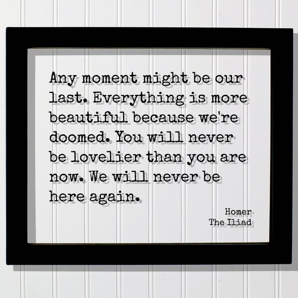 Homer - The Iliad Any moment might be our last Everything is more beautiful because we're doomed You will never be lovelier than you are now