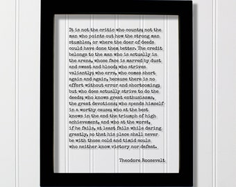 Theodore Roosevelt - Floating Quote - Man in the Arena - It is not the critic who counts - Citizenship in a Republic - Business Entrepreneur