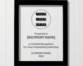 Leadership Award - Floating Award Plaque - Framed - In Grateful Recognition for your Outstanding - Company Business Management Glass Award