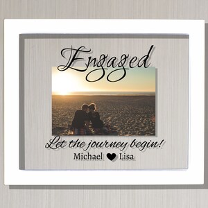 Engaged Frame Floating Frame Let the journey begin Personalized Custom Names Photo Picture Frame Couple Engagement Betrothed White