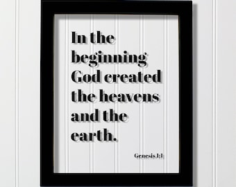 Genesis 1:1 - In the beginning God created the heavens and the earth - Floating Scripture - Bible Verse Christian Religious Home Decor