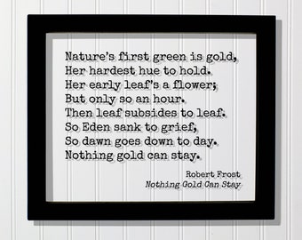 Robert Frost - Floating Quote - Nothing Gold Can Stay - Nature’s first green is gold,  Her hardest hue to hold.  Her early leaf’s a flower