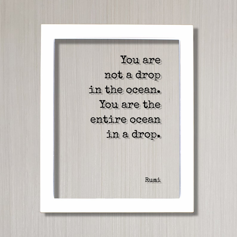 Motivational Inspirational You are not a drop in the ocean Rumi You are the entire ocean in a drop Floating Quote Framed Art Sign