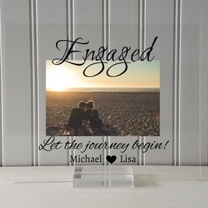 Engaged Frame Floating Frame Let the journey begin Personalized Custom Names Photo Picture Frame Couple Engagement Betrothed None (Table Stand)