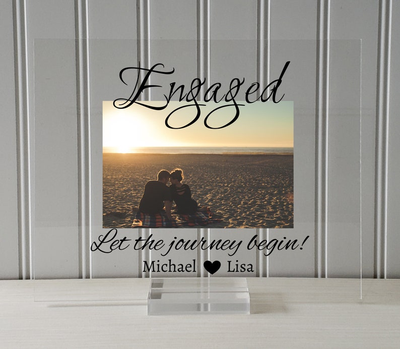 Engaged Frame Floating Frame Let the journey begin Personalized Custom Names Photo Picture Frame Couple Engagement Betrothed None (Table Stand)