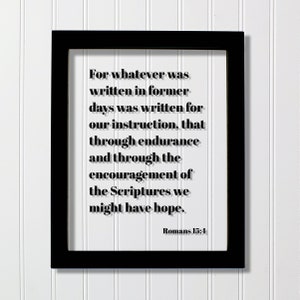 Romans 15:4 - Whatever was written in former days was for our instruction through endurance encouragement of Scriptures we might have hope