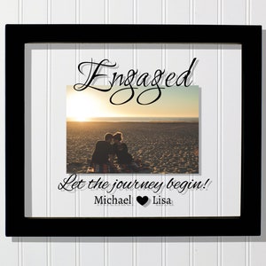 Engaged Frame Floating Frame Let the journey begin Personalized Custom Names Photo Picture Frame Couple Engagement Betrothed image 1