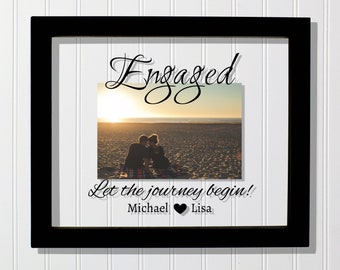 Engaged Frame - Floating Frame - Let the journey begin - Personalized Custom Names - Photo Picture Frame - Couple Engagement Betrothed