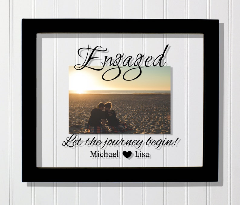 Engaged Frame Floating Frame Let the journey begin Personalized Custom Names Photo Picture Frame Couple Engagement Betrothed Black